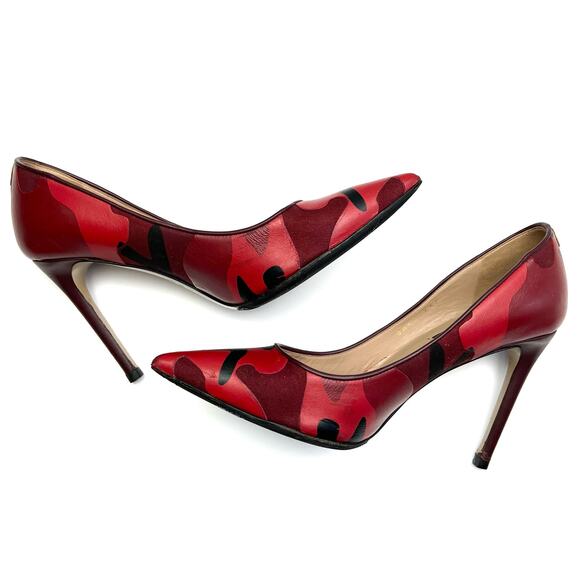 VALENTINO Patchwork Camo Pointed Toe Pump size EU 37 US 7 Wine Camo Print Heels - Picture 5 of 14